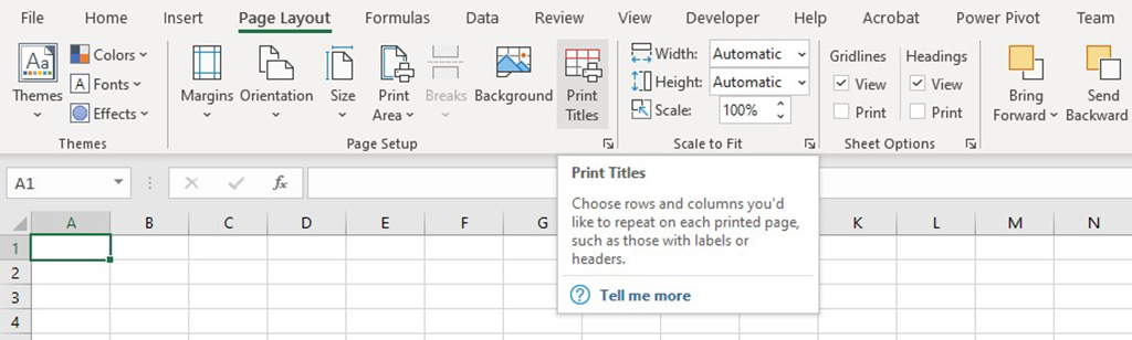 Go to the Page Layout tab and click on Print Titles