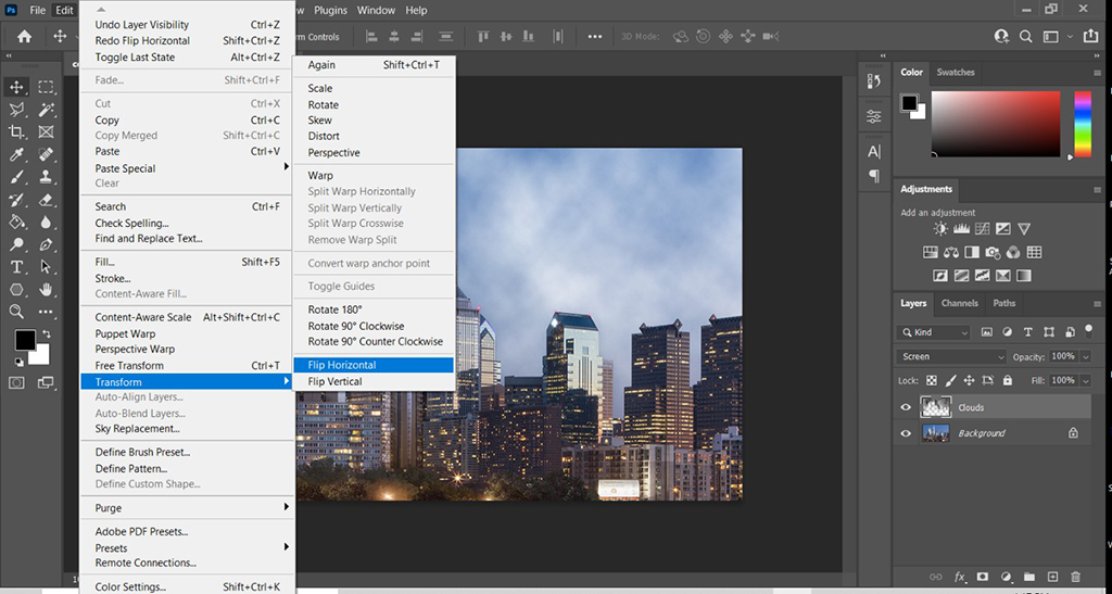 How to flip an image in Photoshop